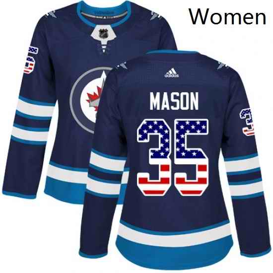 Womens Adidas Winnipeg Jets 35 Steve Mason Authentic Navy Blue USA Flag Fashion NHL Jersey